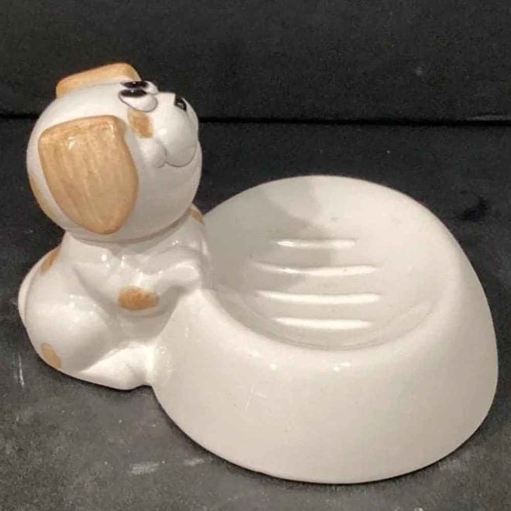Puppy Dog Ceramic Soap Dish, Vintage Art Deco-Style Bathroom Decor Vanity Accent